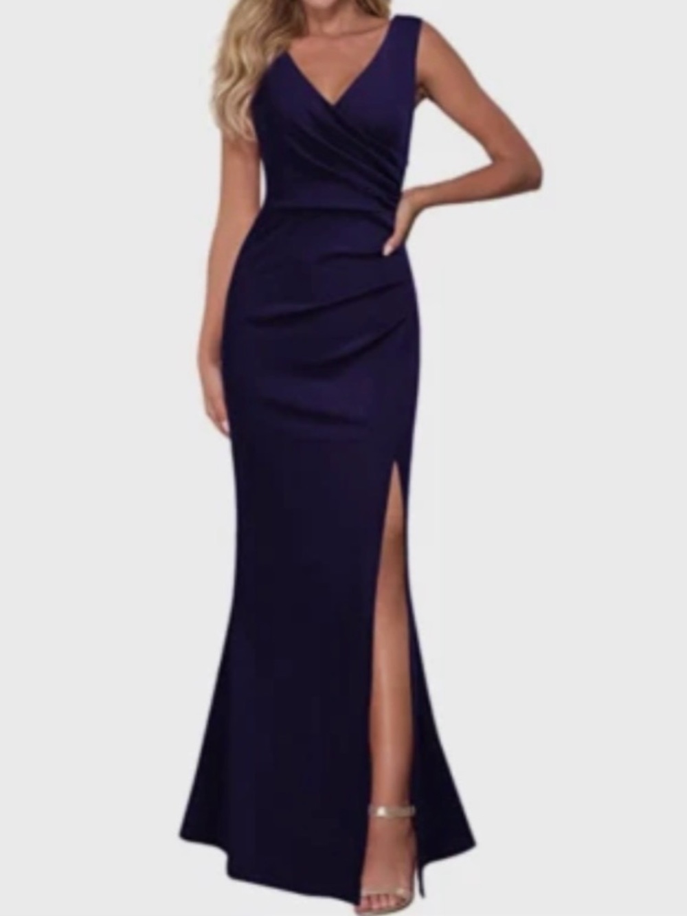 NWT WOOSEA Sleeveless Navy V-Neck Sheath Dress with Front Slit sz Medium